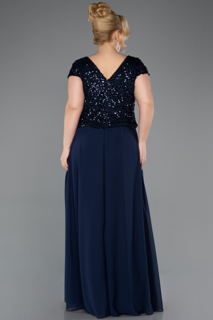Abendgarderobe in Großen Größen Lang Chiffon Marineblau ABU5651