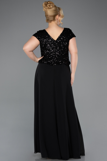 Abendgarderobe in Großen Größen Lang Chiffon Schwarz ABU5651