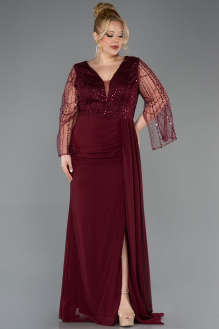 Abendgarderobe in Großen Größen Lang Chiffon Weinrot ABU5624