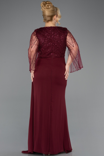 Abendgarderobe in Großen Größen Lang Chiffon Weinrot ABU5624