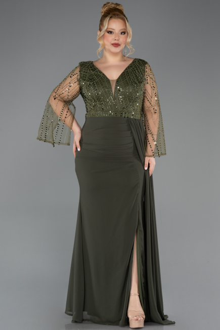 Abendgarderobe in Großen Größen Lang Chiffon Khaki ABU5624