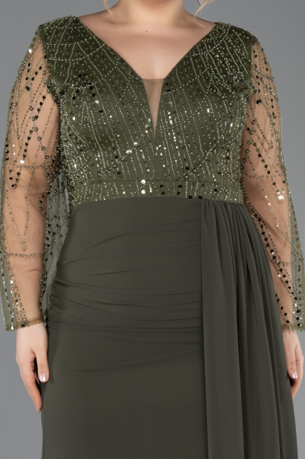Abendgarderobe in Großen Größen Lang Chiffon Khaki ABU5624