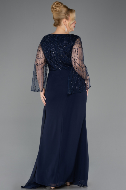 Abendgarderobe in Großen Größen Lang Chiffon Marineblau ABU5624