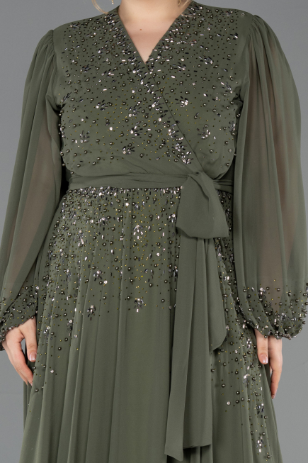 Khaki Abendgarderobe İn Großen Größen Chiffon Lang ABU3075