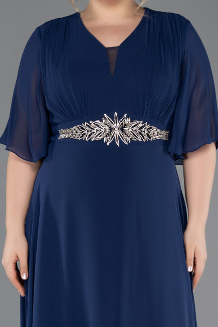 Abendgarderobe in Großen Größen Lang Chiffon Marineblau ABU5613
