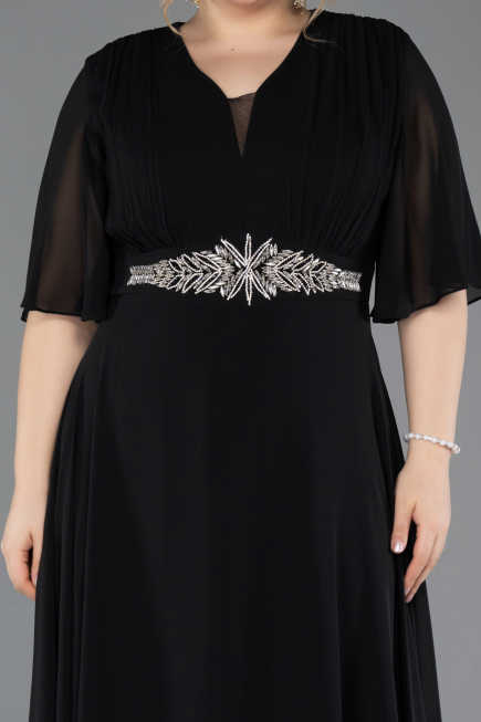 Abendgarderobe in Großen Größen Lang Chiffon Schwarz ABU5613