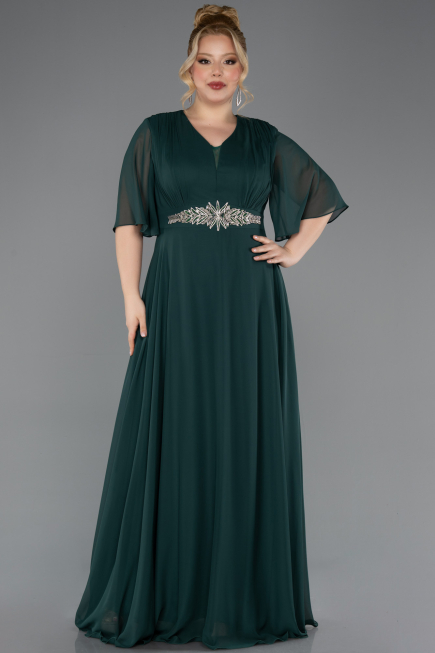 Abendgarderobe in Großen Größen Lang Chiffon Smaragdgrün ABU5613