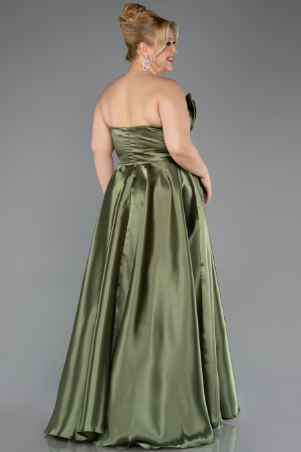 Abendgarderobe in Großen Größen Lang Satin Khaki ABU5650