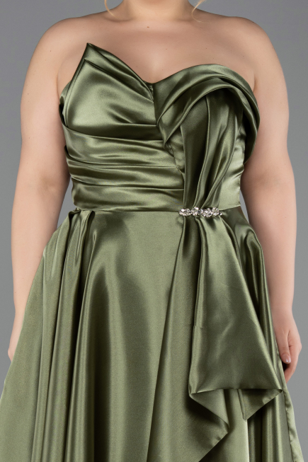 Abendgarderobe in Großen Größen Lang Satin Khaki ABU5650