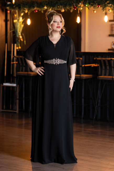 Abendgarderobe in Großen Größen Lang Chiffon Schwarz ABU5613