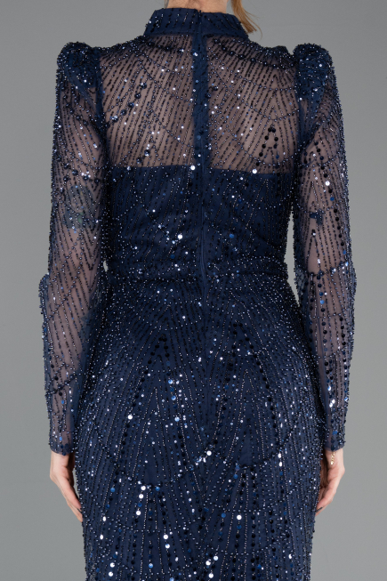 Abendkleid im Meerjungfrau-Stil Lang Marineblau ABU4526