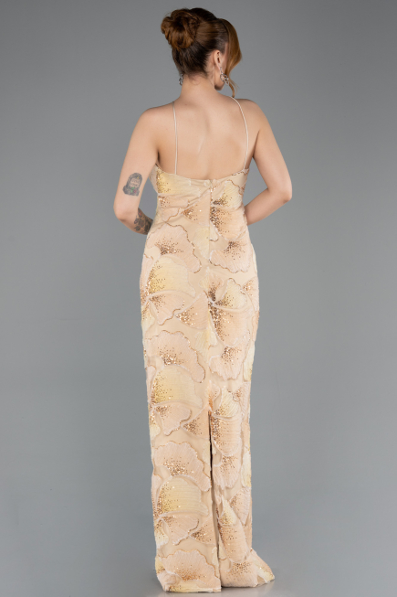 Abendkleid Lang Schuppig Gold ABU5713