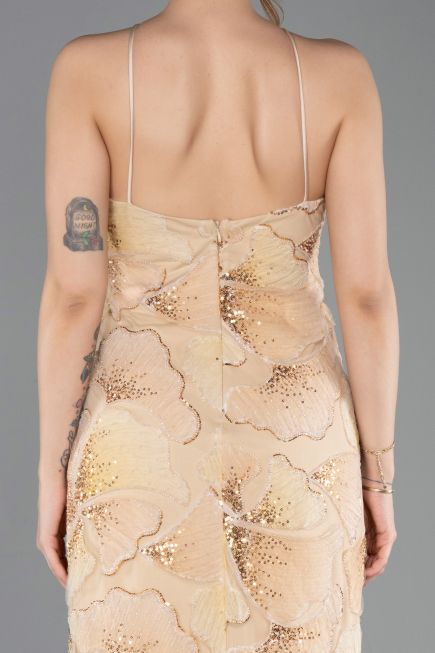 Abendkleid Lang Schuppig Gold ABU5713