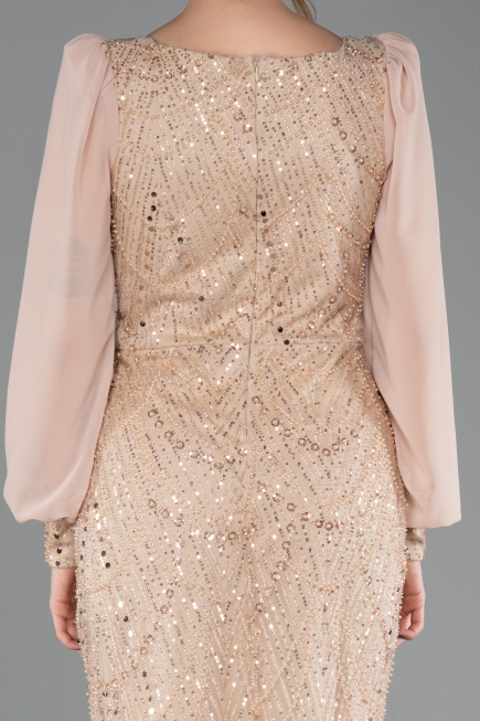 Abendkleid Lang Perlenbesetzt Gold ABU5695