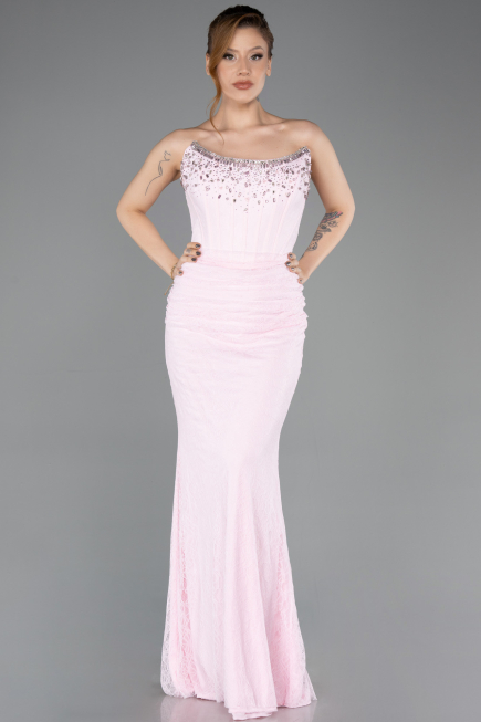 Abendkleid Lang Spitze Puder ABU5717