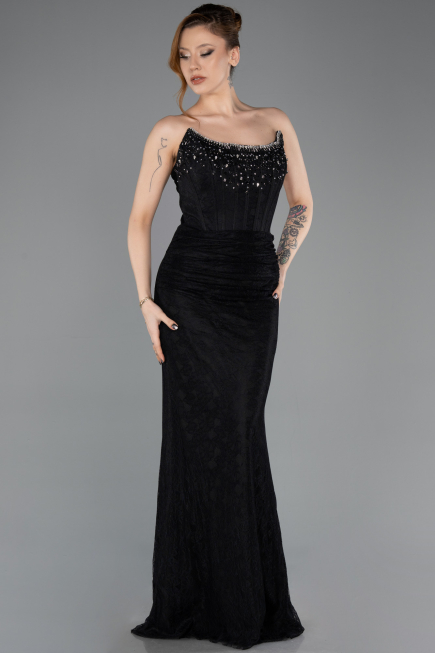 Abendkleid Lang Spitze Schwarz ABU5717