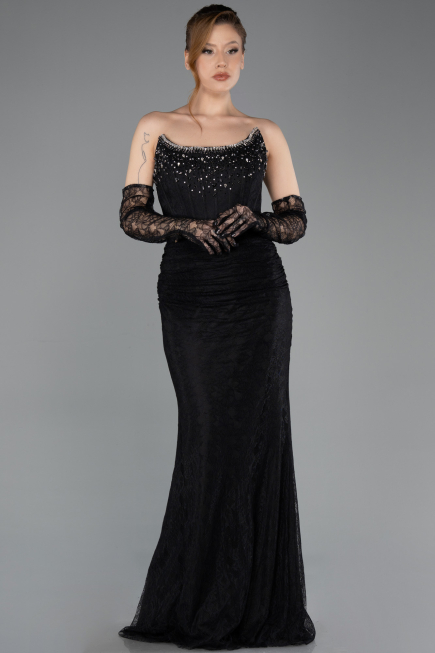 Abendkleid Lang Spitze Schwarz ABU5717