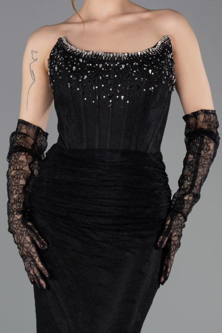 Abendkleid Lang Spitze Schwarz ABU5717