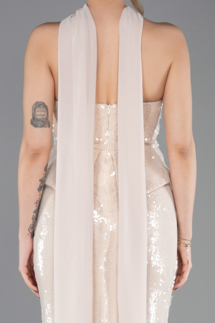 Abendkleid im Meerjungfrau-Stil Lang Beige ABU5721
