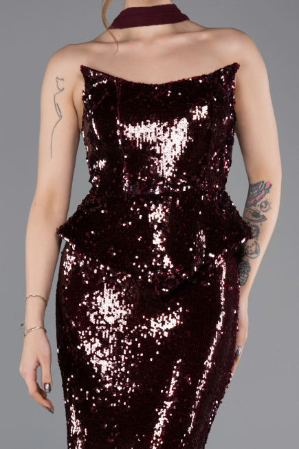 Abendkleid im Meerjungfrau-Stil Lang Weinrot ABU5721