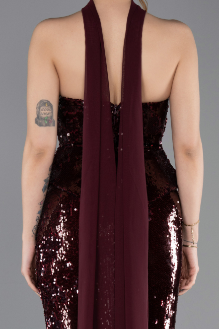Abendkleid im Meerjungfrau-Stil Lang Weinrot ABU5721