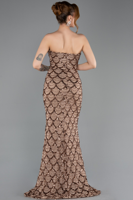 Abendkleid Lang Schuppig Kupfer ABU5701