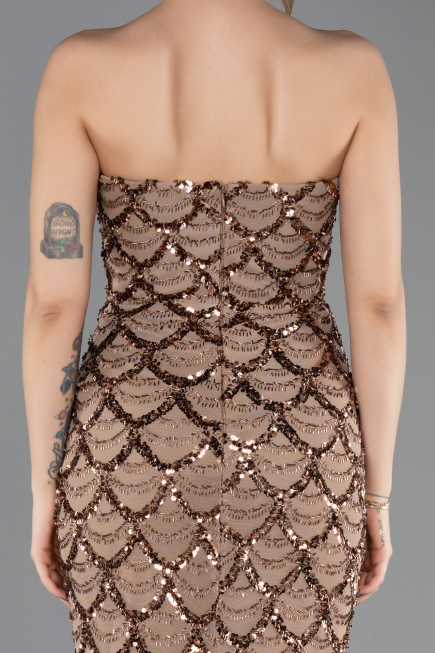 Abendkleid Lang Schuppig Kupfer ABU5701