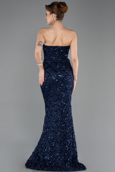 Abendkleid Lang Schuppig Marineblau ABU5701