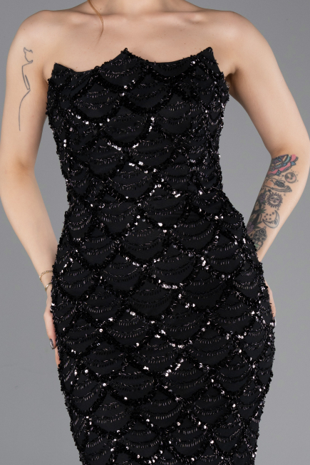 Abendkleid Lang Schuppig Schwarz ABU5701