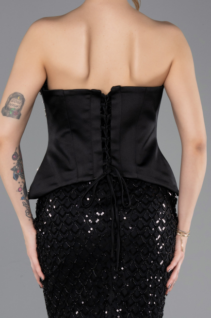 Abendkleid Lang Schuppig Schwarz ABU5702
