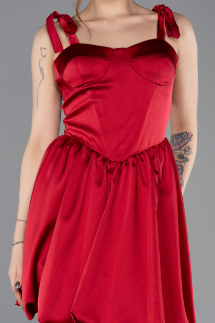 Abschlusskleid Kurz Satin Weinrot ABK2536