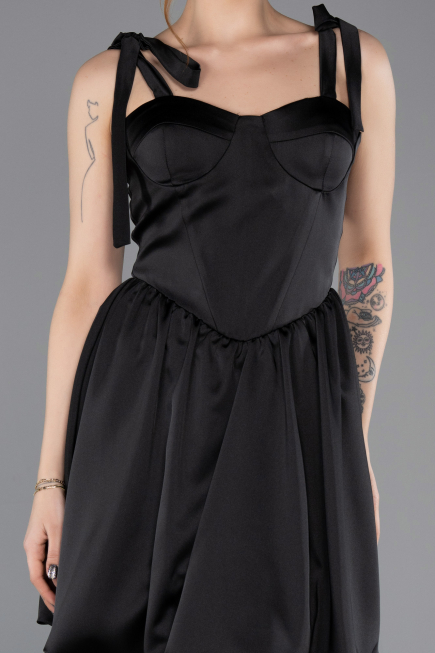 Abschlusskleid Kurz Satin Schwarz ABK2536