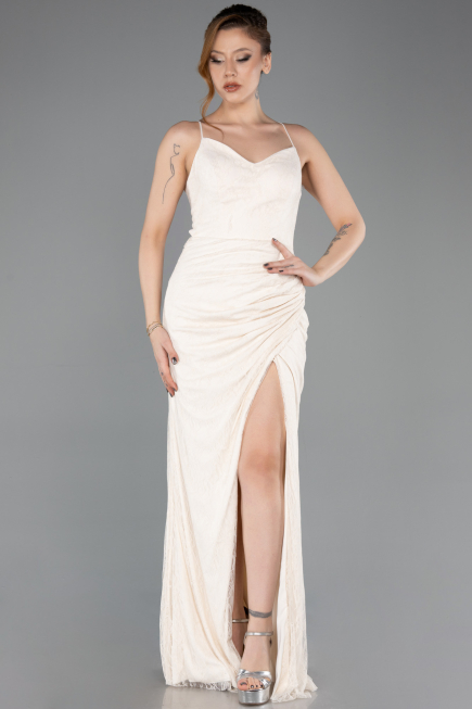 Abschlusskleid Lang Spitze Beige ABU5719