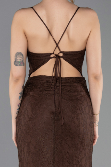 Abschlusskleid Lang Spitze Braun ABU5719