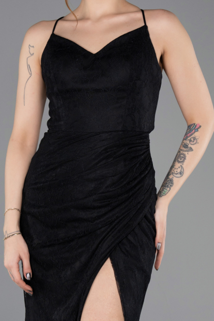 Abschlusskleid Lang Spitze Schwarz ABU5719
