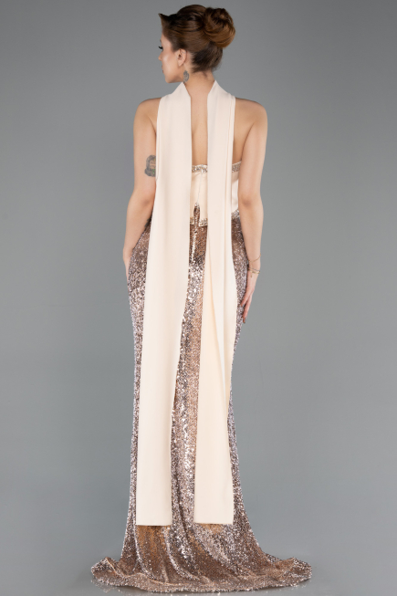 Abendkleid im Meerjungfrau-Stil Lang Schuppig Beige ABU5703