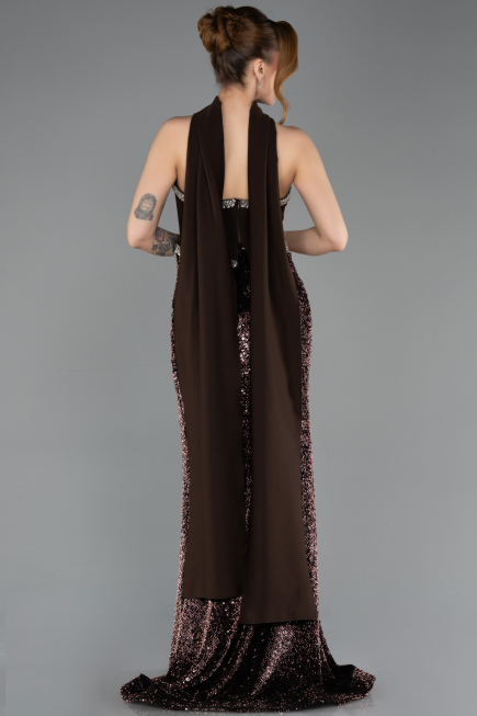 Abendkleid im Meerjungfrau-Stil Lang Schuppig Braun ABU5703