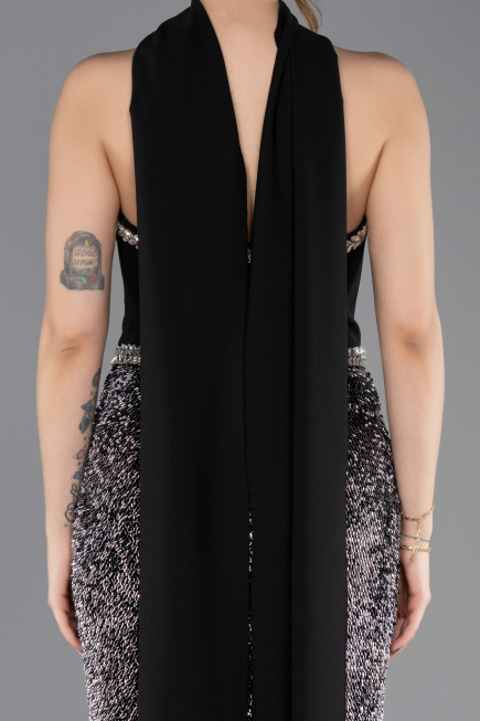 Abendkleid im Meerjungfrau-Stil Lang Schuppig Schwarz ABU5703