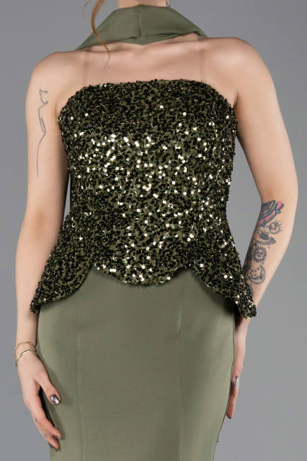 Abendkleid im Meerjungfrau-Stil Lang Khaki ABU5704