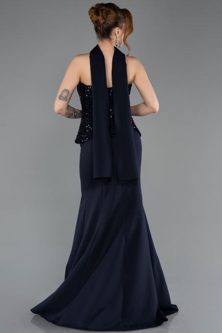 Abendkleid im Meerjungfrau-Stil Lang Marineblau ABU5704