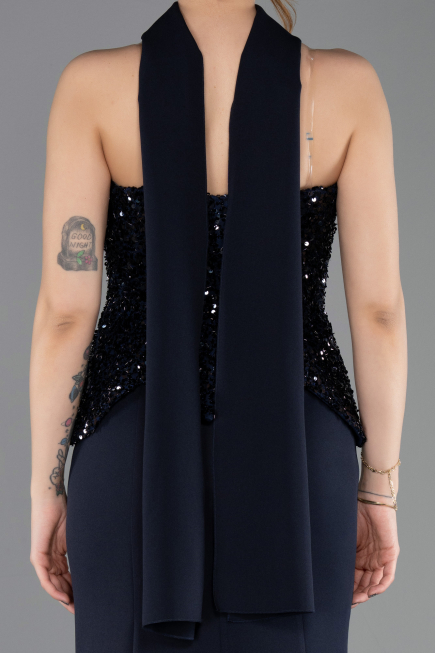 Abendkleid im Meerjungfrau-Stil Lang Marineblau ABU5704
