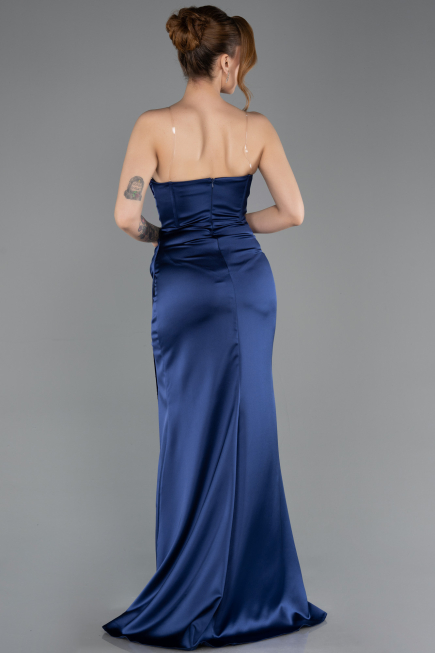Abendkleid Lang Satin Marineblau ABU5708