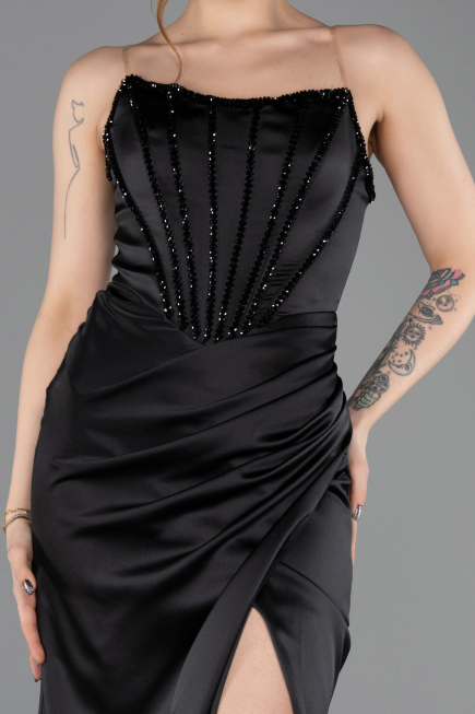 Abendkleid Lang Satin Schwarz ABU5708