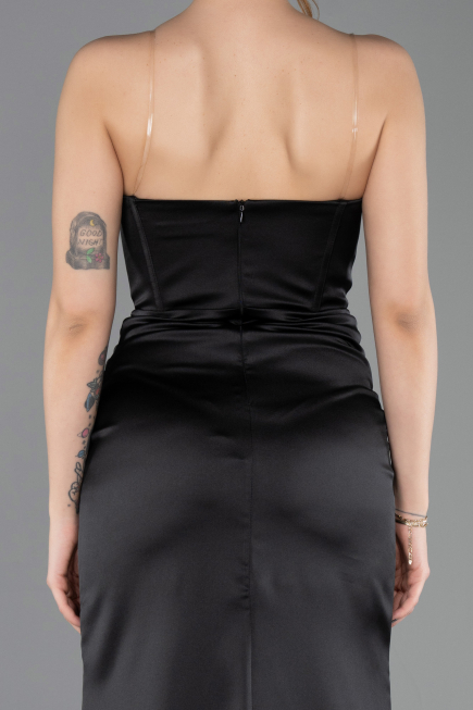 Abendkleid Lang Satin Schwarz ABU5708