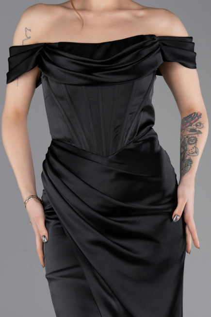 Abschlusskleid Lang Satin Schwarz ABU5709