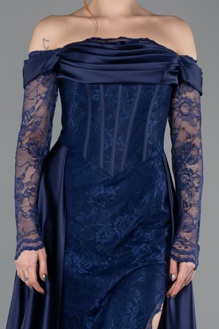 Standesamtkleid Lang Spitze Marineblau ABU5723
