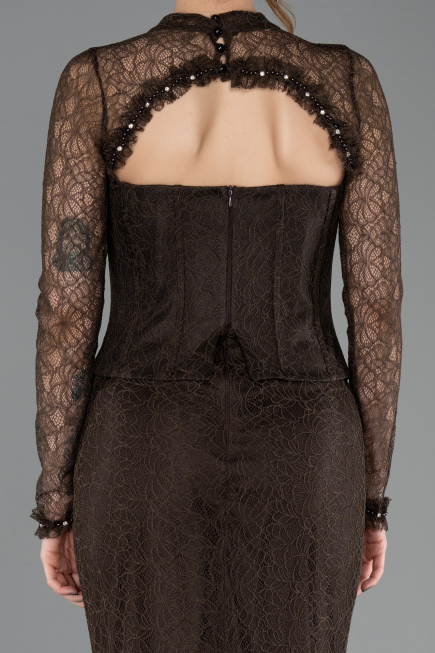 Abendkleid im Meerjungfrau-Stil Lang Spitze Braun ABU5725