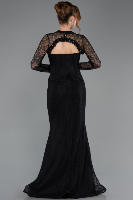 Abendkleid im Meerjungfrau-Stil Lang Spitze Schwarz ABU5725
