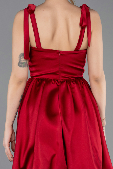 Abschlusskleid Kurz Satin Weinrot ABK2536
