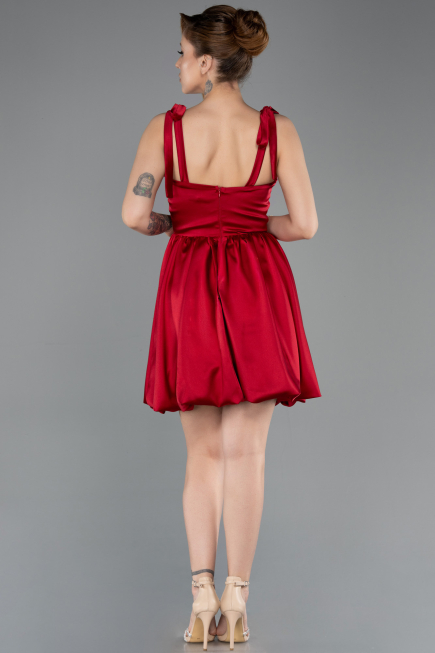 Abschlusskleid Kurz Satin Weinrot ABK2536